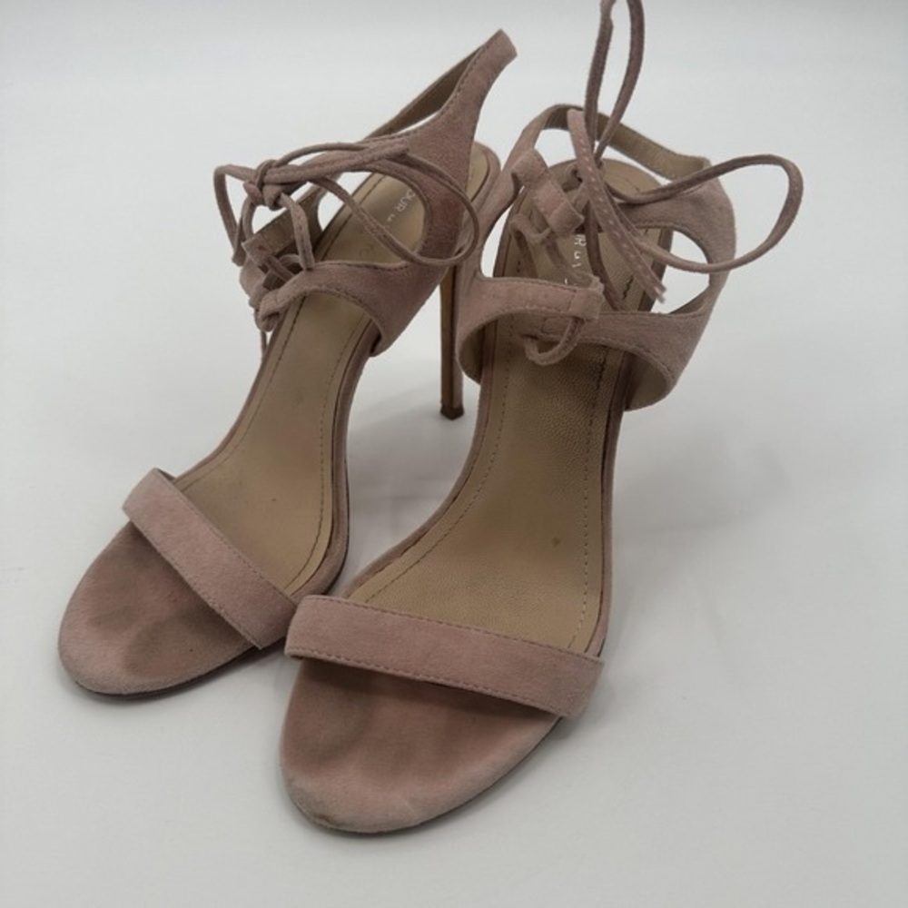 Suede Lace-Up Ankle Strap Heels in Blush Pink
